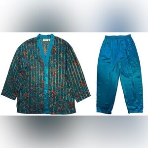 Victoria’s Secret Vintage Gold Label Blue Satin Floral Pajama Set